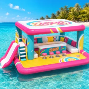 Custom Inflatable Floating Platform With Sunshade For Resorts And Water Parks