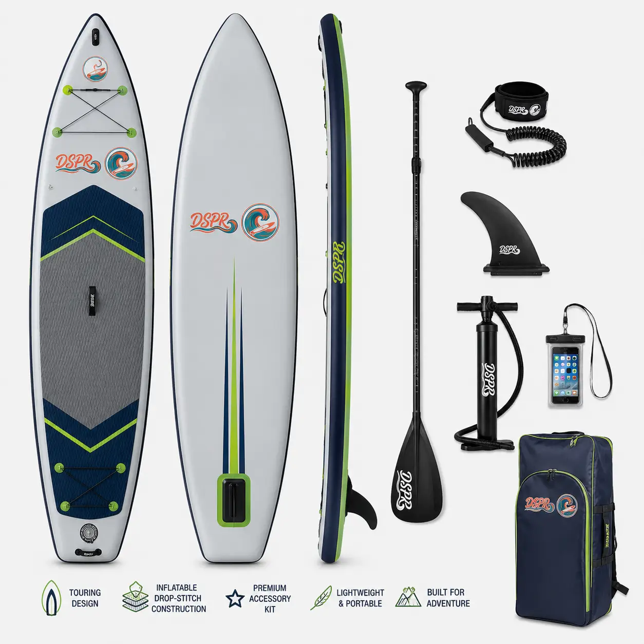 Premium touring inflatable SUP board with single fin