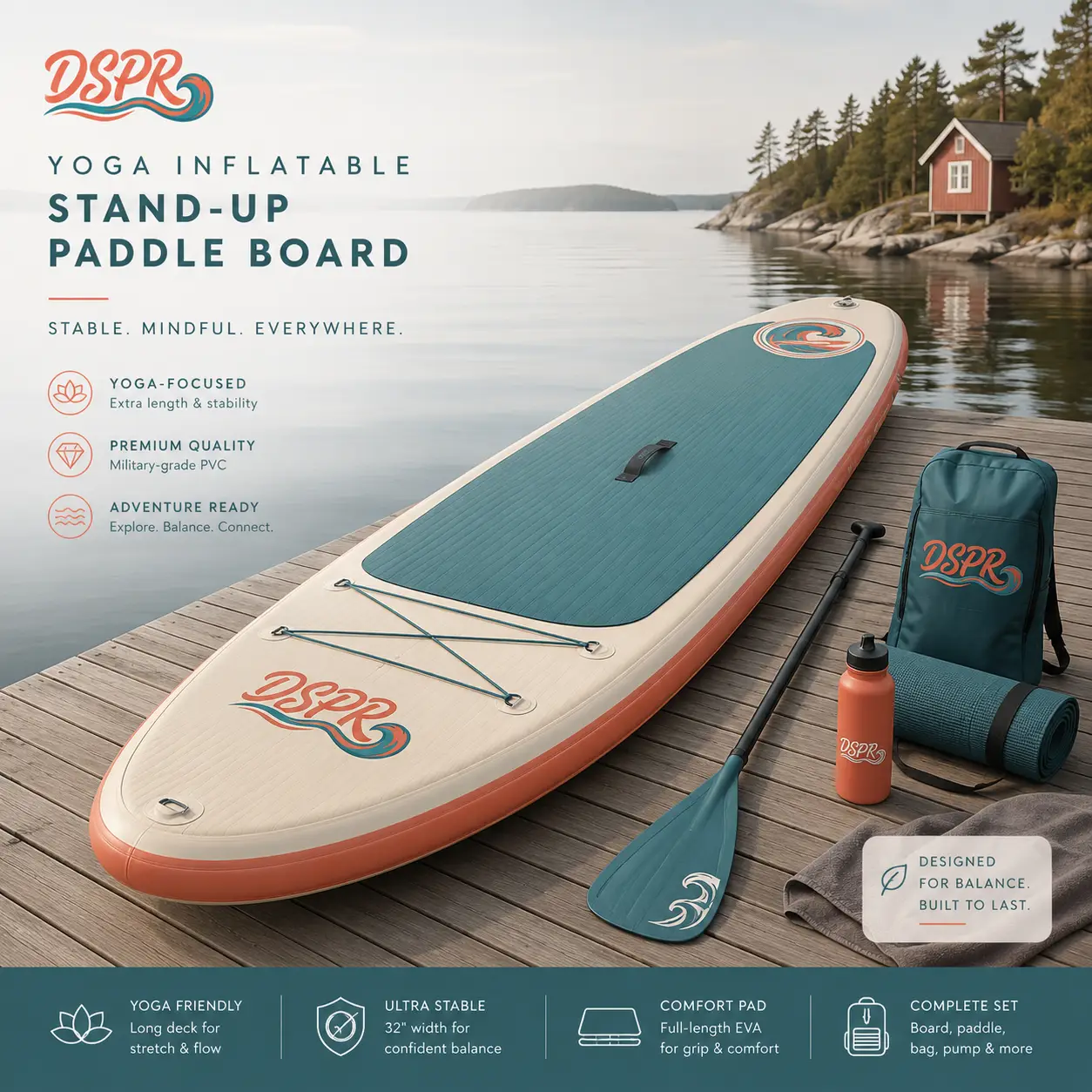 Inflatable yoga paddle board with anchor D rings