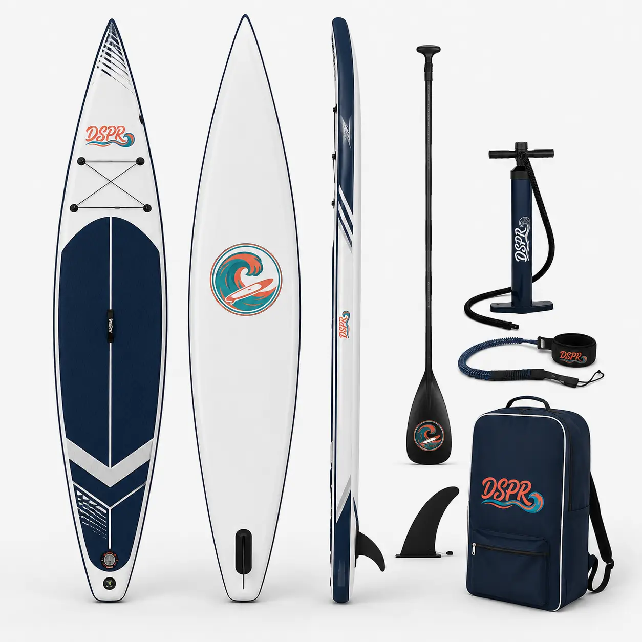 Custom 12'6 inflatable racing SUP board with DSPR logo