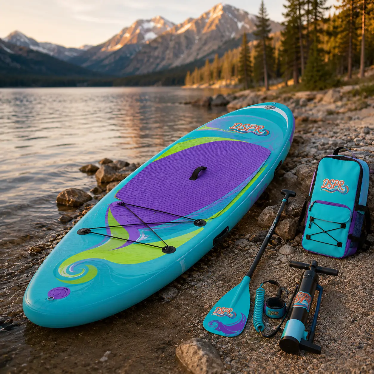 DSPR kids inflatable paddle board with paddle pump backpack leash and removable fin