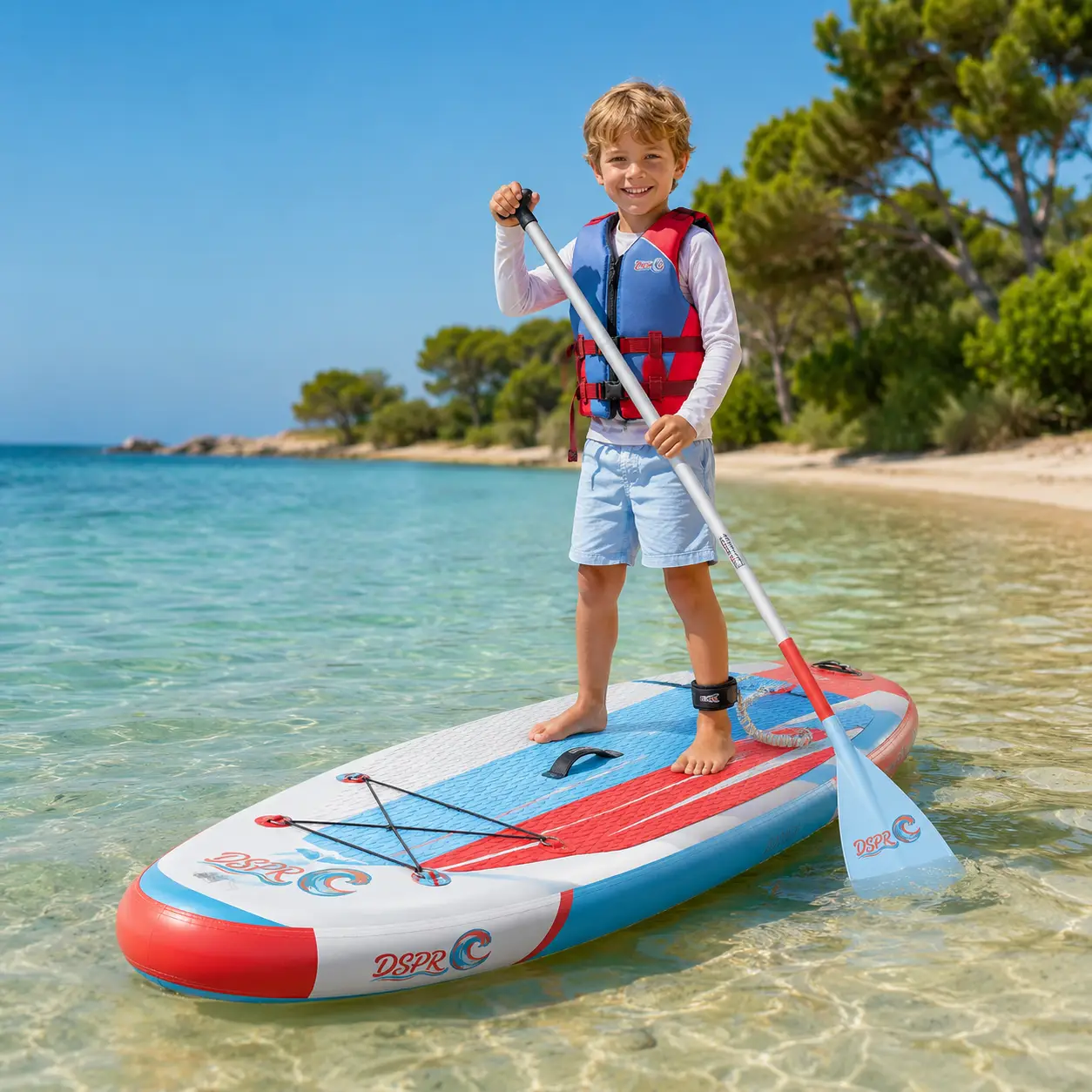 DSPR kids SUP for resorts with durable inflatable paddle board construction