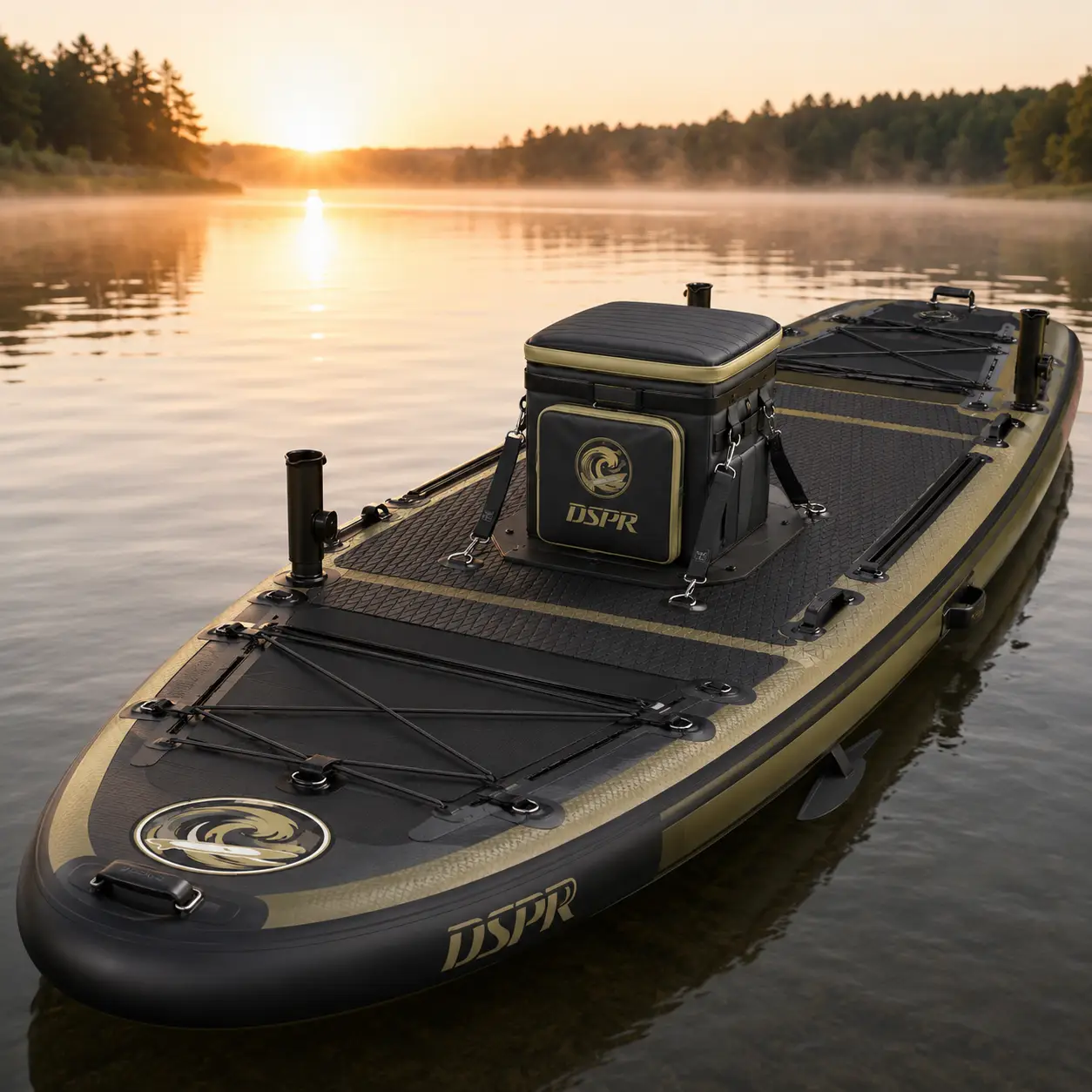 Touring fishing SUP board with long shape and gear storage area