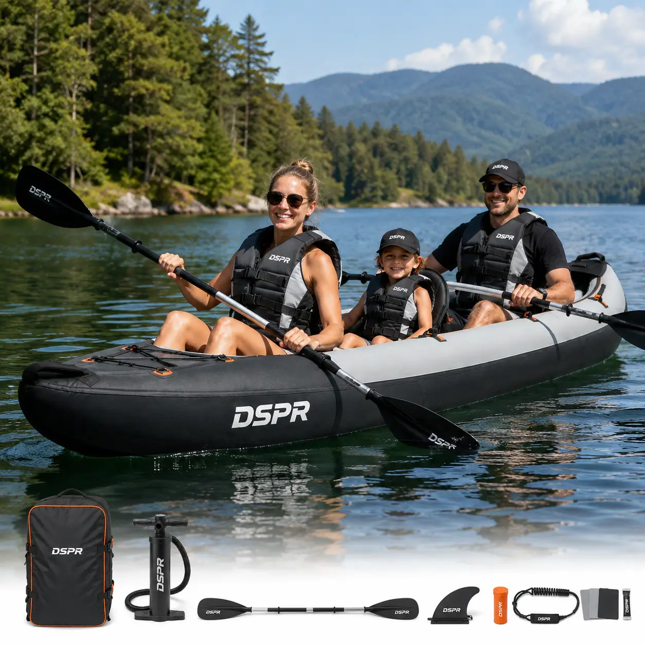 DSPR Family Inflatable Kayak for Parents and Kids with Stable PVC Hull Custom Logo and Safety Handles