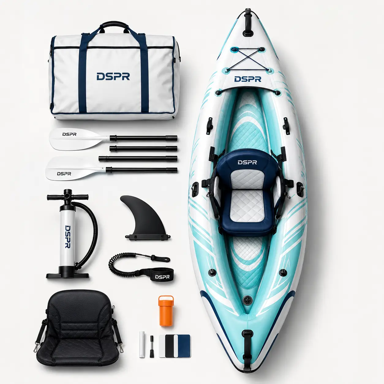 luxury resort inflatable kayak with DSPR logo, complete paddle accessories and custom OEM color design