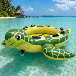 reinforced handles and white PVC body floating on tropical blue water