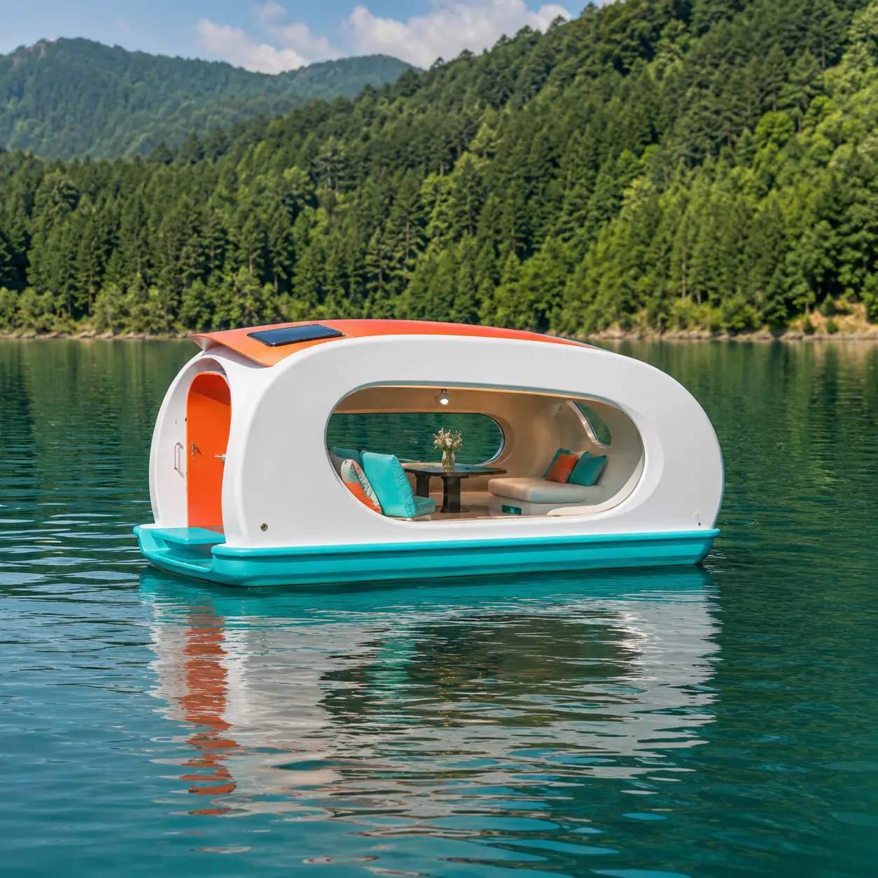Custom inflatable floating cabin platform for lake resorts