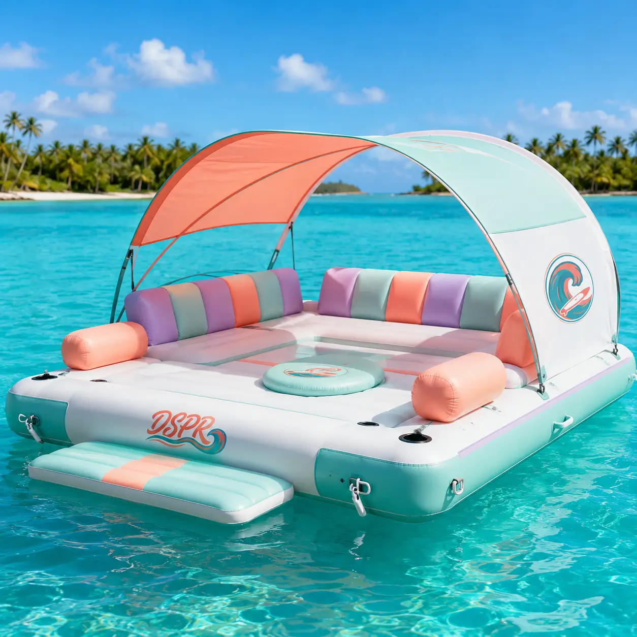 Inflatable pool lounge platform with canopy