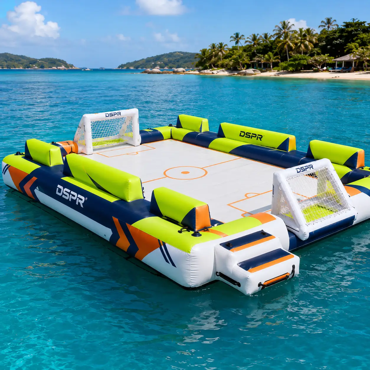 Floating football court for beach resort activities