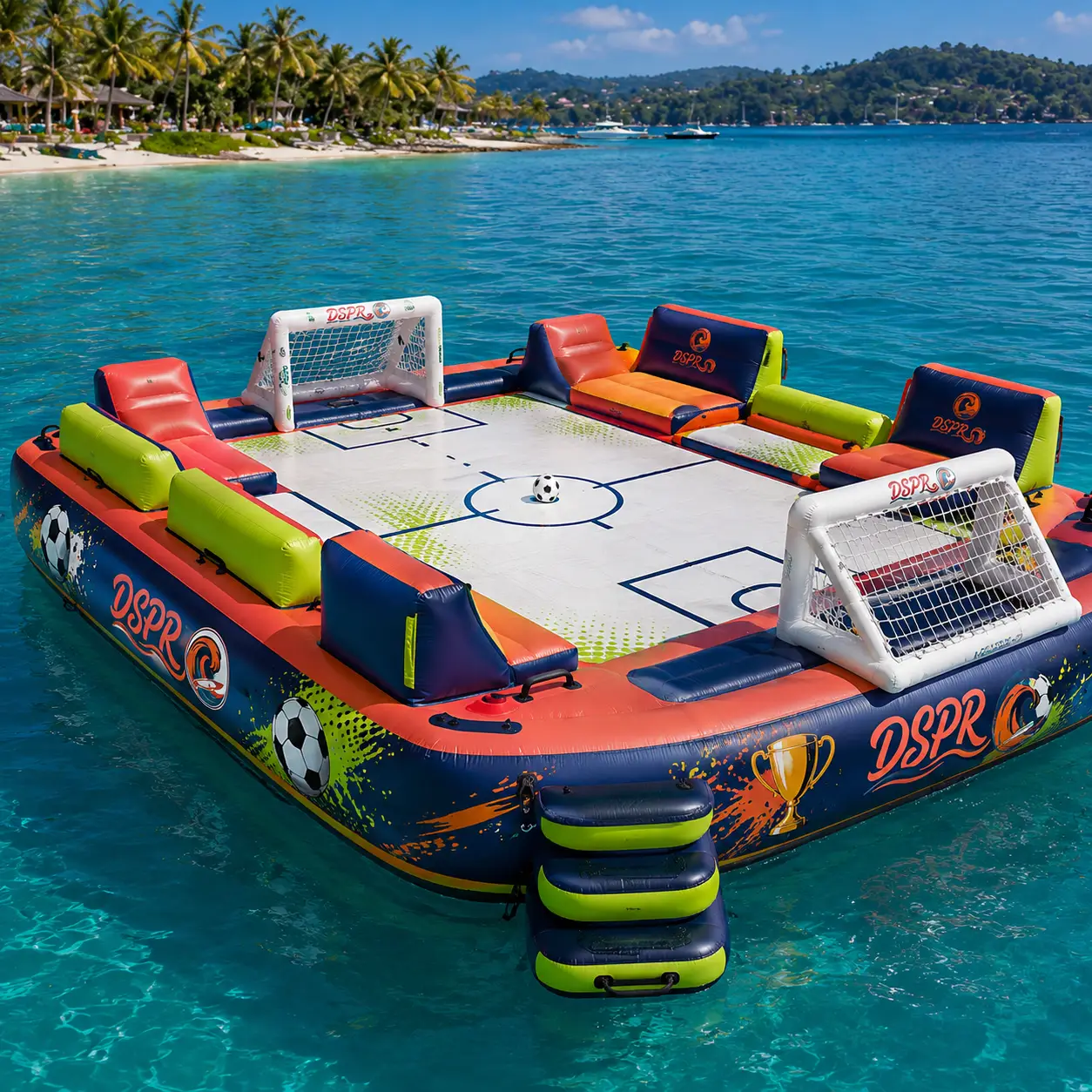 Floating football court for beach resort activities