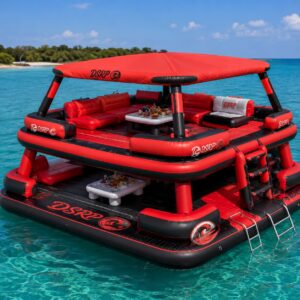 Double Deck Inflatable Floating Platform With Climbing Stairs For Water Parks And Resorts