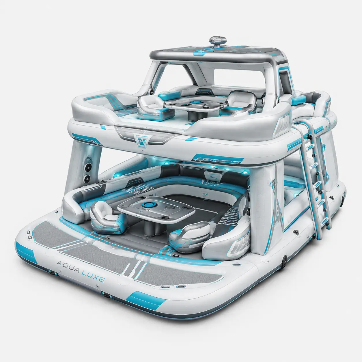 Luxury double deck inflatable floating platform with lounge seats
