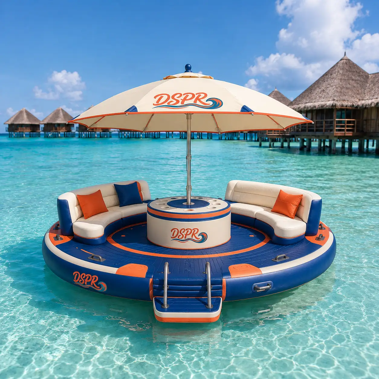 Custom inflatable floating bar lounge with umbrella