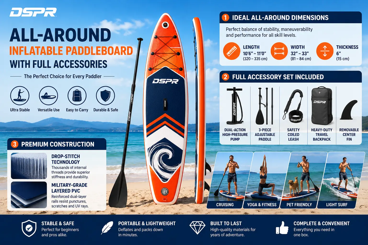 all-around inflatable paddleboard with accessories
